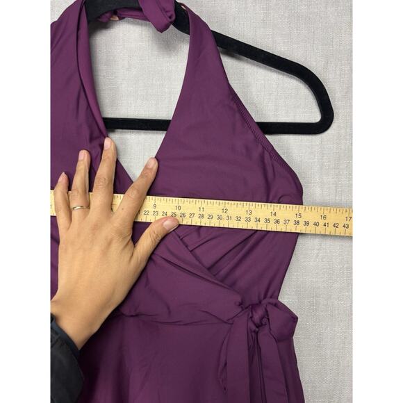 J. Crew Women's 12 One-Piece Halter Wrap Swimsuit Swimdress Burgundy Purple - Picture 9 of 9